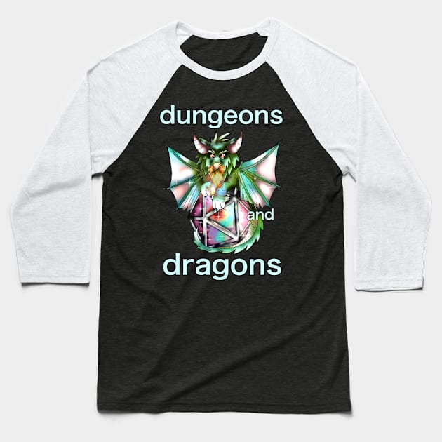 Dnd D20 dice with a red eyed dragon Baseball T-Shirt by cuisinecat